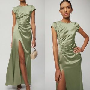 Brand New Reformation Birch Dress 100% Silk Artichoke Green 8
